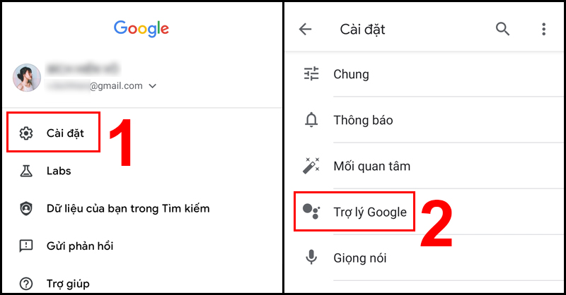 Truy cập Trợ lý Google trong cài đặt của Google